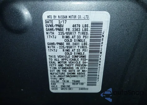 2017 Nissan Rogue Sv from USA, damaged, VIN JN8AT2MVXHW021867